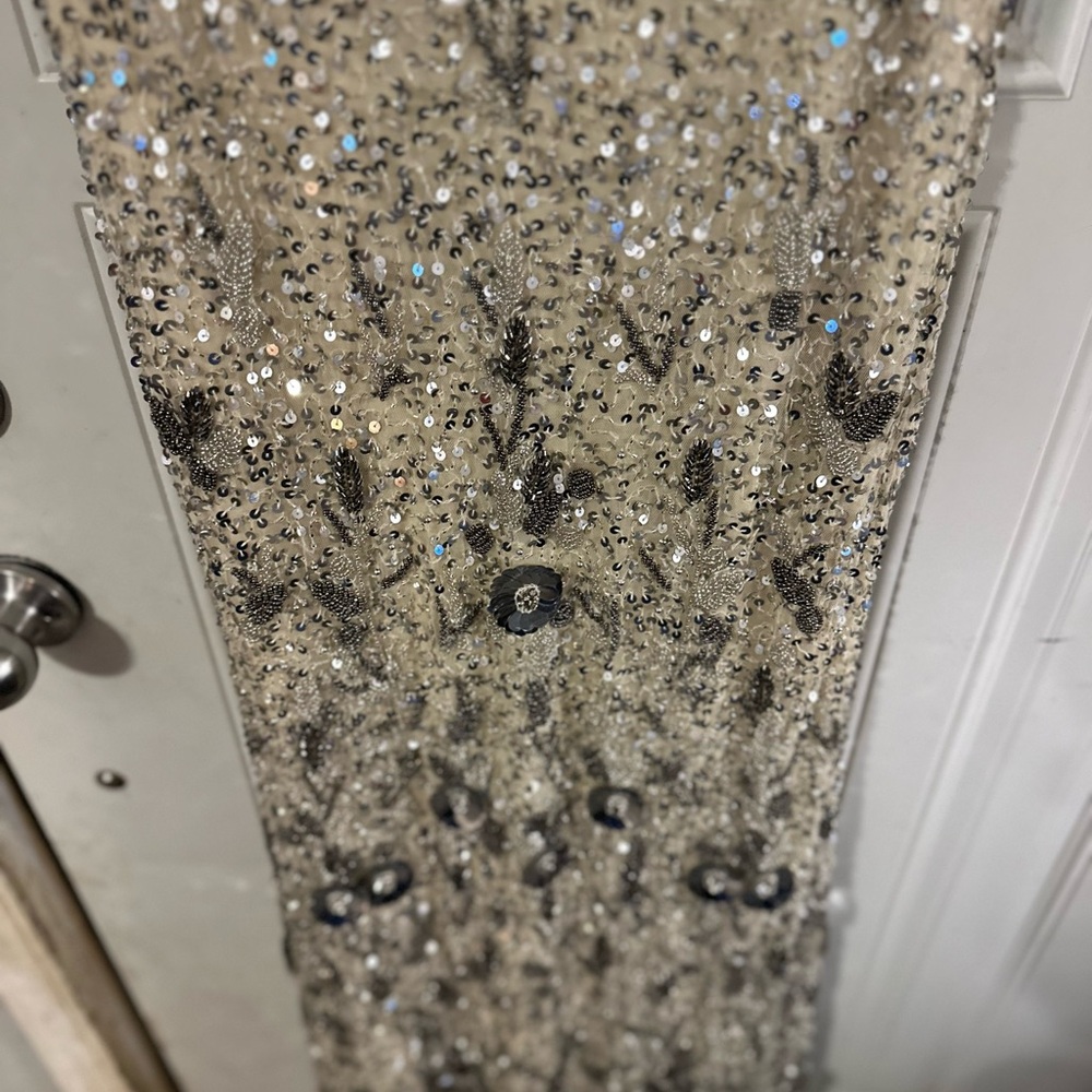 Mac Duggal Silver Sequin Beaded Fitted Prom Dress - Picture 11 of 11